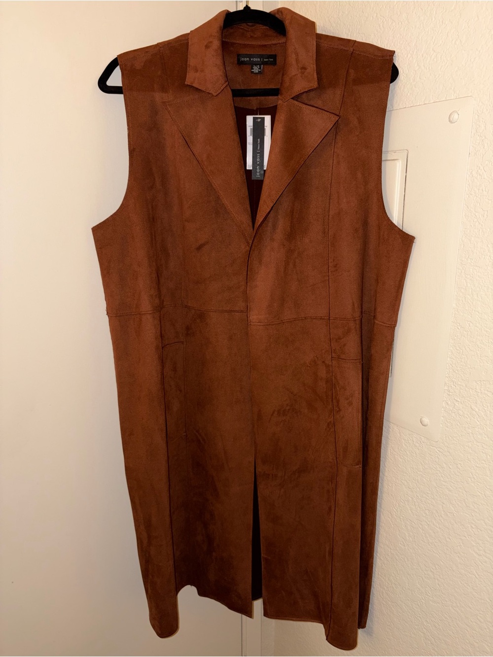 Joan Vass New York Chestnut Faux Suede Longline Vest Size L NWT